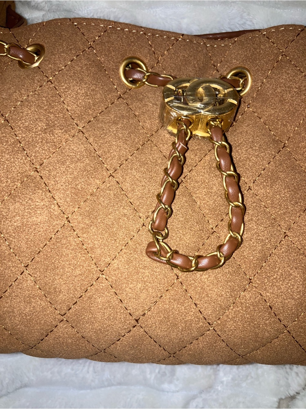 Adornia Brown Quilted Bag With Chain Strap and Side Pockets - Picture 4 of 16